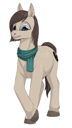 Size: 1816x3227 | Tagged: safe, artist:difetra, oc, oc only, oc:tera bit, species:earth pony, species:pony, 2018 community collab, derpibooru community collaboration, clothing, female, looking at you, scarf, simple background, solo, transparent background