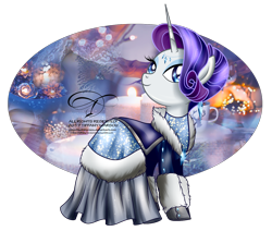 Size: 1300x1102 | Tagged: safe, artist:tiffanymarsou, character:rarity, species:pony, species:unicorn, alternate mane style, candle, clothing, dress, fabulous, female, fire, horn, jewelry, looking up, mare, necklace, simple background, solo, sparkles, transparent background, winter