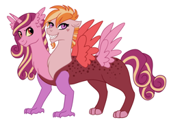 Size: 1024x770 | Tagged: safe, artist:cascayd, oc, oc only, parent:discord, parent:princess cadance, parents:discodance, species:draconequus, draconequus oc, interspecies offspring, multiple heads, offspring, solo, two heads, two heads are better than one