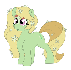 Size: 2804x2753 | Tagged: safe, artist:marukouhai, oc, oc only, oc:daisy, parent:tree hugger, parent:zephyr breeze, parents:zephyrhugger, species:earth pony, species:pony, female, flower, flower in hair, high res, mare, offspring, simple background, solo, white background