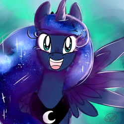 Size: 1000x1000 | Tagged: safe, artist:ryuredwings, character:princess luna, species:alicorn, species:pony, ethereal mane, female, galaxy mane, happy, looking at you, smiling, solo