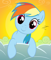 Size: 6000x7000 | Tagged: safe, artist:caliazian, character:rainbow dash, species:bird, episode:the ticket master, g4, my little pony: friendship is magic, .ai available, .svg available, absurd resolution, cloud, female, inspired, looking at you, morning, solo, sun, vector