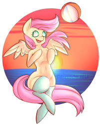 Size: 2055x2562 | Tagged: safe, artist:breeoche, character:fluttershy, species:pegasus, species:pony, beach ball, clothing, female, simple background, socks, solo, transparent background
