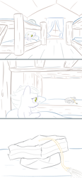 Size: 1780x3840 | Tagged: safe, artist:phat_guy, derpibooru original, character:limestone pie, character:marble pie, species:earth pony, species:pony, bed, bedroom, bunk bed, clothing, comic, duo, female, graduation cap, hat, implied maud pie, lineart, lying down, mare, rocktorate, sad, simple background, sitting, sleeping, stone hat, white background