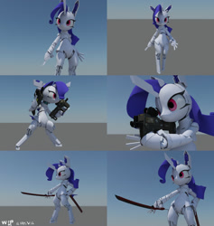 Size: 1896x2000 | Tagged: safe, artist:satv12, character:rarity, species:pony, 3d, android, bipedal, female, gynoid, katana, raribot, robot, robot pony, solo, species swap, sword, weapon