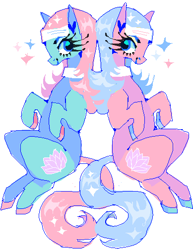 Size: 389x505 | Tagged: safe, artist:njeekyo, character:aloe, character:lotus blossom, species:earth pony, species:pony, duo, female, mare, spa twins