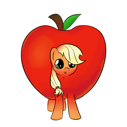 Size: 1280x1280 | Tagged: safe, artist:phat_guy, derpibooru original, character:applejack, species:earth pony, species:pony, apple, apple pony, applehorse, applejack becoming an apple, female, final form, food, food pony, mare, missing accessory, missing hat, original species, simple background, smiling, solo, tasty fruit, this is my final form, transformation, transparent background