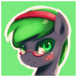 Size: 500x500 | Tagged: safe, artist:derpiihooves, oc, oc only, species:pony, blushing, bust, freckles, glasses, portrait, simple background, solo