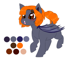 Size: 3129x2480 | Tagged: safe, artist:marukouhai, oc, oc only, oc:bitter orange, species:bat pony, species:pony, blushing, female, high res, mare, reference sheet, solo