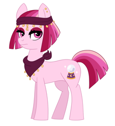 Size: 1024x1120 | Tagged: safe, artist:cascayd, character:cheese sandwich, character:pinkie pie, oc, oc:crystal remedy, parent:cheese sandwich, parent:pinkie pie, parents:cheesepie, species:pony, accessory, bandana, clothing, crystal ball, female, fortune teller, headscarf, jewelry, makeup, mare, offspring, scarf