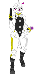 Size: 1555x2555 | Tagged: safe, artist:splint, oc, oc:doctor blue horizon, species:anthro, armor, boots, cautious, clothing, frown, glasses, gloves, grenade, gun, raised eyebrow, shoes, weapon