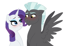 Size: 1024x722 | Tagged: safe, artist:cascayd, character:rarity, character:thunderlane, species:pegasus, species:pony, species:unicorn, ship:rarilane, blushing, female, male, mare, shipping, spread wings, stallion, straight, wingboner, wings