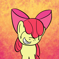 Size: 1280x1280 | Tagged: safe, artist:phat_guy, derpibooru original, character:apple bloom, species:earth pony, species:pony, bow, eyes closed, female, filly, front view, grin, smiling, solo, standing