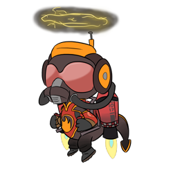 Size: 1280x1280 | Tagged: safe, artist:phat_guy, derpibooru original, character:spike, species:dragon, antenna, boots, breathing mask, clothing, crossover, floating, flying, gloves, goggles, hat, helmet, jetpack, male, mask, nostromo napalmer, pyro, respirator, safety goggles, shoes, simple background, solo, spike pyro, suit, team fortress 2, thermal thruster, thruster, transparent background, unusual hat, video game