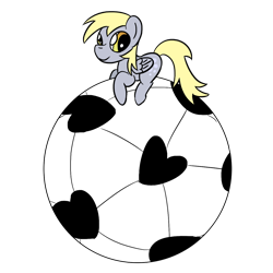 Size: 1280x1280 | Tagged: safe, artist:phat_guy, derpibooru original, character:derpy hooves, species:pegasus, species:pony, 4chan, 4chan cup, ball, female, football, heart, leaf, looking at you, mare, micro, safest hooves, simple background, sitting, smiling, solo, sports, transparent background