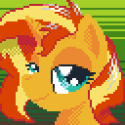 Size: 512x512 | Tagged: safe, artist:phat_guy, derpibooru original, character:sunset shimmer, species:pony, species:unicorn, aseprite, bust, eyes half closed, female, looking at you, mare, pixel art, portrait, smiling, solo