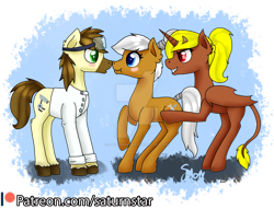 Size: 1024x782 | Tagged: safe, artist:spokenmind93, patreon reward, oc, oc:calpain, oc:sheila, oc:tinker, species:earth pony, species:pony, blushing, boop, female, female on male, goggles, male, patreon, patreon logo, pushing, safety goggles, shy, simple background, straight, succubus, transparent background, watermark