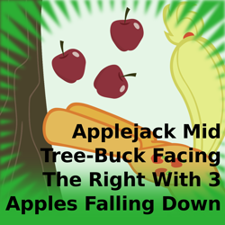 Size: 1024x1024 | Tagged: safe, artist:adog0718, artist:liggliluff, artist:scrimpeh, artist:walrusinc, derpibooru original, edit, character:applejack, species:pony, derpibooru, apple, apple tree, applebucking, applejack mid tree-buck facing the right with 3 apples falling down, applejack mid tree-buck with 3 apples falling down, extremely specific spoiler tag, falling, female, food, meta, solo, spoilered image joke, tree