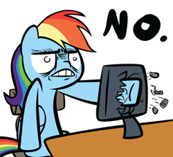 Size: 1100x1000 | Tagged: safe, artist:ocarina0ftimelord, character:rainbow dash, computer, female, no, screen, screen punch, solo