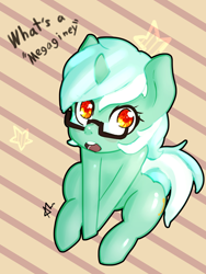 Size: 1024x1365 | Tagged: safe, artist:acharmingpony, patreon reward, character:lyra heartstrings, species:pony, dialogue, female, glasses, looking at you, looking up, mare, open mouth, patreon, request, requested art, signature, solo