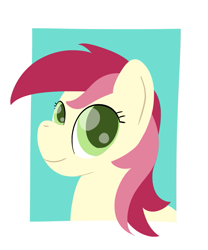 Size: 825x990 | Tagged: safe, artist:phat_guy, derpibooru original, character:roseluck, species:earth pony, species:pony, blue background, bust, female, frame, lineless, looking at you, mare, minimalist, modern art, portrait, simple background, smiling, solo