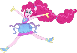 Size: 2919x2000 | Tagged: safe, artist:whalepornoz, character:pinkie pie, equestria girls:forgotten friendship, g4, my little pony: equestria girls, my little pony:equestria girls, clothing, dress, female, happy, looking at you, open mouth, ponied up, simple background, solo, transparent background, vector