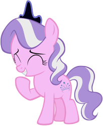 Size: 3216x3928 | Tagged: safe, artist:liggliluff, edit, editor:slayerbvc, character:diamond tiara, species:earth pony, species:pony, accessory swap, crown, female, filly, giggling, jewelry, regalia, simple background, solo, transparent background, vector, vector edit