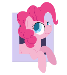 Size: 915x1020 | Tagged: safe, artist:phat_guy, derpibooru original, character:pinkie pie, species:earth pony, species:pony, breaking the fourth wall, bust, female, frame, hooves, lineless, looking up, mare, minimalist, modern art, pinkie being pinkie, raised leg, simple background, smiling, solo, transparent background