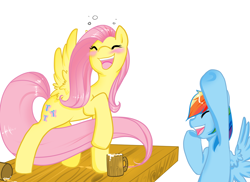 Size: 1280x930 | Tagged: safe, artist:azure-doodle, character:fluttershy, character:rainbow dash, alcohol, cider, drunk, drunkershy, mug, table
