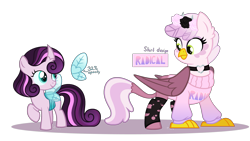 Size: 2999x1696 | Tagged: safe, artist:strawberry-spritz, parent:cheerilee, parent:gilda, parent:princess flurry heart, parent:queen chrysalis, species:changeling, species:griffon, changeling hybrid, choker, clothing, curly hair, floral head wreath, flower, magical lesbian spawn, offspring, parents:chrysheart, parents:gildalee, pastel goth, ripped stockings, simple background, sweater, transparent background, transparent wings