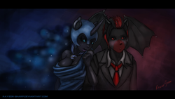 Size: 1920x1080 | Tagged: safe, artist:rayzor-sharp, character:nightmare moon, character:princess luna, oc, species:anthro, species:demon pony, blushing, clothing, dress, human facial structure, stupid sexy nightmare moon