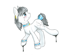 Size: 2338x1700 | Tagged: safe, artist:adostume, oc, oc only, oc:eve, species:earth pony, species:pony, choker, crying, dripping, garter, simple background, solo, tail wrap, traditional art, transparent background