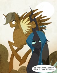 Size: 1155x1479 | Tagged: safe, artist:tarajenkins, character:queen chrysalis, species:alicorn, species:changeling, species:pony, annoyed, changeling queen, cupidite, female, looking at you, mare, solo