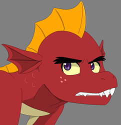 Size: 835x862 | Tagged: safe, artist:fantasygerard2000, character:garble, species:dragon, angry, fangs, gray background, male, simple background, solo, upset
