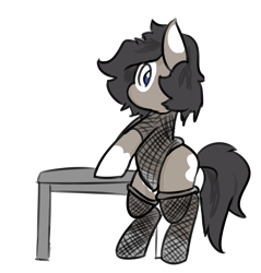 Size: 2141x2237 | Tagged: safe, artist:davierocket, oc, oc:longfolia, clothing, crossdressing, fishnet clothing, fishnets, looking back, male, messy mane, painted, see-through, simple background, socks, solo, thigh highs, transparent background