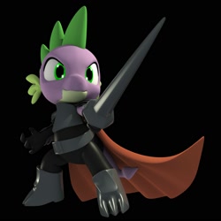 Size: 2000x2000 | Tagged: safe, artist:argos90, character:spike, species:dragon, 3d, armor, baby, baby dragon, cape, clothing, cute, dragon knight, epic spike, fangs, green eyes, guardians of harmony, handsome, knight, lance, male, spear, spikabetes, toy, weapon