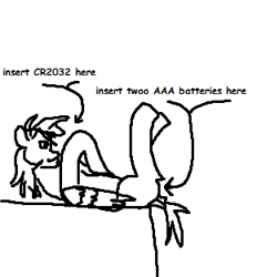 Size: 290x312 | Tagged: safe, artist:bitrate16, species:pegasus, species:pony, battery, lineart, meme, mspaintponies, paint, shitposting, stupidity, text