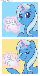 Size: 800x1520 | Tagged: safe, artist:talimingi, character:trixie, species:pony, species:unicorn, female, glowing horn, hand, magic, magic hands, solo