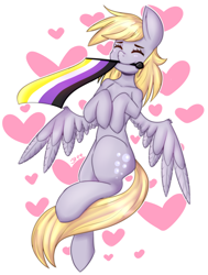 Size: 1960x2592 | Tagged: safe, artist:breeoche, character:derpy hooves, species:pegasus, species:pony, female, flag, gender headcanon, nonbinary, nonbinary pride flag, pride, pride flag, pride month, simple background, solo, white background