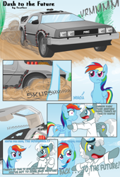 Size: 1024x1502 | Tagged: safe, artist:feather, character:rainbow dash, species:earth pony, species:pegasus, species:pony, back to the future, car, comic, crossover, delorean, duo, female, goggles, male, mare, ponified, stallion