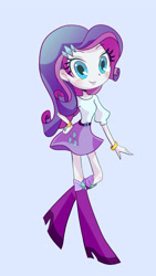 Size: 1500x2668 | Tagged: safe, artist:bbtasu, character:rarity, species:human, my little pony:equestria girls, boots, clothing, cute, female, hairpin, high heel boots, looking at you, moe, shoes, simple background, skirt, solo