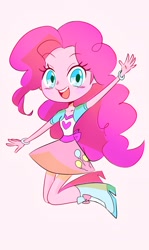 Size: 1500x2509 | Tagged: safe, artist:bbtasu, character:pinkie pie, species:human, my little pony:equestria girls, boots, clothing, cute, diapinkes, female, high heel boots, looking at you, moe, shoes, simple background, skirt, solo, waving