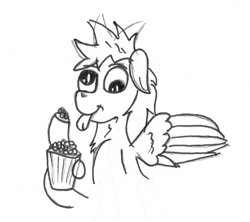 Size: 1584x1407 | Tagged: safe, artist:bitrate16, blep, derp, food, popcorn, scan, silly, tongue out, traditional art