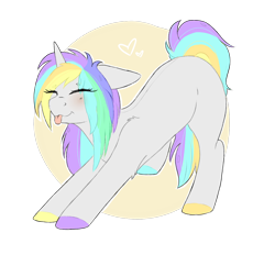 Size: 1400x1300 | Tagged: safe, artist:adostume, oc, oc only, oc:smoothie, species:pony, species:unicorn, blushing, raspberry, simple background, smiling, solo, stretching, tongue out, transparent background