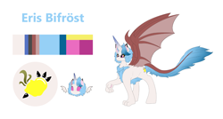 Size: 3750x2017 | Tagged: safe, artist:marukouhai, oc, oc:eris, parent:discord, parent:princess celestia, parents:dislestia, female, high res, hybrid, interspecies offspring, offspring, reference sheet, simple background, solo, white background
