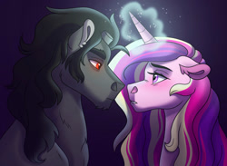 Size: 1280x939 | Tagged: safe, artist:cascayd, character:king sombra, character:princess cadance, species:pony, ship:somdance, blushing, female, infidelity, magic, magic aura, male, shipping, straight