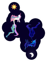 Size: 6400x8275 | Tagged: safe, artist:zomgitsalaura, character:princess celestia, character:princess luna, absurd resolution, duo, duo female, female, hippocampus, merpony, sealestia, simple background, sisters, species swap, transparent background