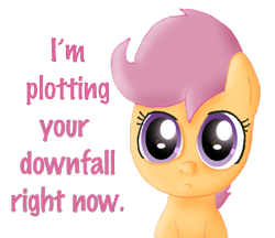Size: 625x540 | Tagged: safe, artist:ajmstudios, character:scootaloo, species:pegasus, species:pony, cute, female, fluffy, frown, looking at you, simple background, solo, stare, text, transparent background