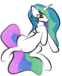 Size: 1280x1546 | Tagged: safe, artist:zomgitsalaura, character:princess celestia, species:alicorn, species:pony, bellyrubs, female, mare, missing accessory, on back, simple background, solo, white background
