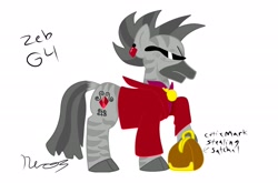 Size: 2483x1641 | Tagged: safe, artist:toon-n-crossover, species:zebra, g1, g1 to g4, generation leap, markings, mohawk, red coat, reimagine, satchel, simple background, sunglasses, zeb